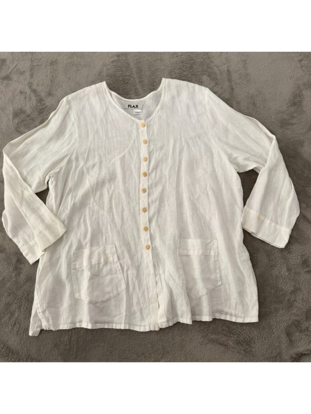 Flax White Linen Blouse Shirt Tunic Top size XL 1X *See Measurements Lagenlook